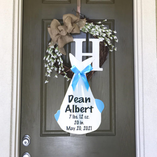 Birth Announcement Door Hanger: South Bay Storks - Stork Sign Rentals in Los Angeles County, CA